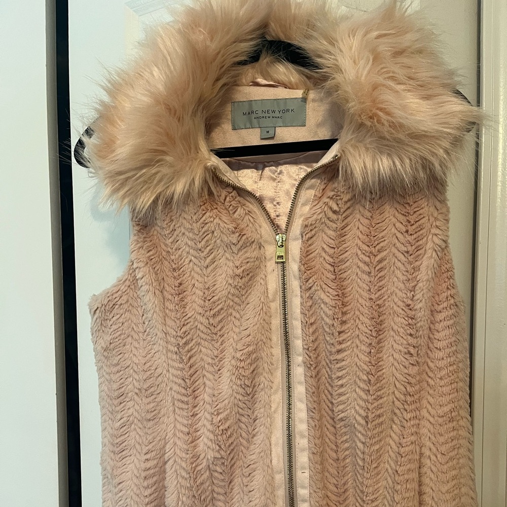 Marc New York Faux Fur Hooded Vest in Blush Pink